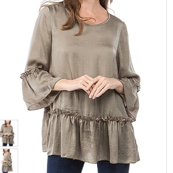 Olive Green Ruffle-Hem Top - Women DÉ SEPRESO size Medium - Picture 2 of 2